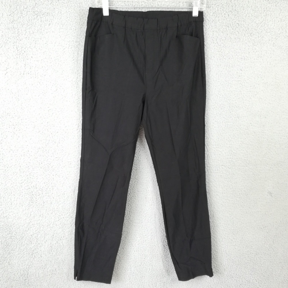 Susan Graver Womens Pants Ankle Tapered Black Pull On High Rise Split Hem 12